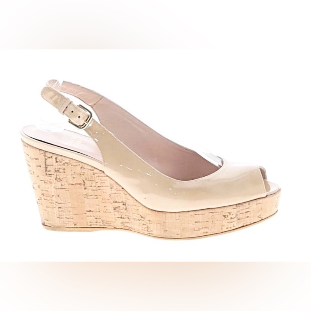 STUART WEITZMAN  Women Off White Patent Leather Peep Toe Wedge Sandals Size 7.5